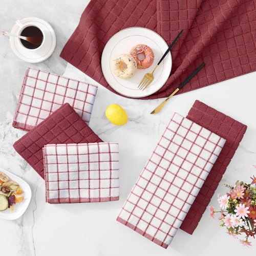 Large Premium Cotton Kitchen Towels 16"x 28" (Red / 16" X 28" - 8 Pack)