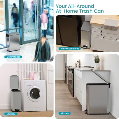 8 Gallon Kitchen Trash Can with Slim Fit Design (Silver / Solid)