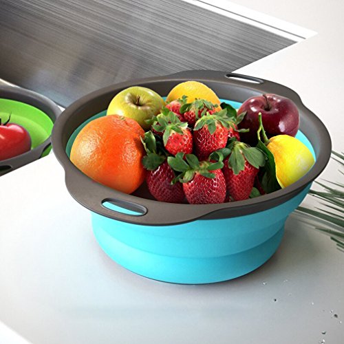 Collapsible Colander Set of 3 Round Silicone Kitchen Strainer Set (Multicolor)