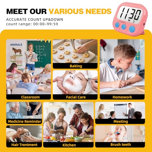Digital Timer for Kids Classroom Timers for Teachers 4 Pack Pink White (Pink White)