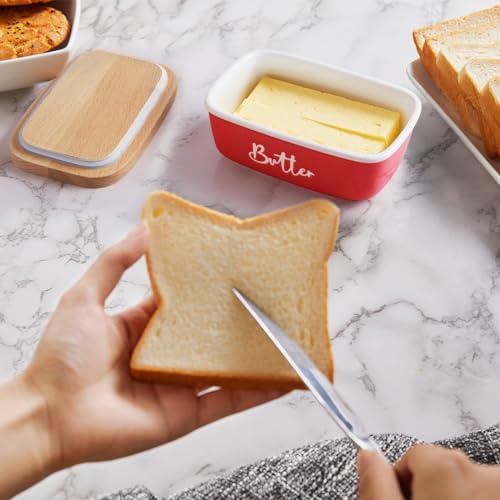 Red Butter Dish with Lid for Countertop