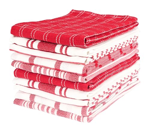 Assorted Flat Kitchen Towels (Red / 18 x 28 - 10 Pack)