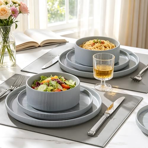 Stoneware Dinnerware Sets for 4 (Light Blue / 4-Set(12pcs))