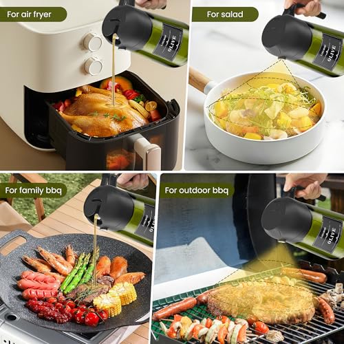 Oliver Oil Sprayer Dispenser for Cooking Bottle 16oz Green Glass 2pcs Black (Green Bottles-2 Black)