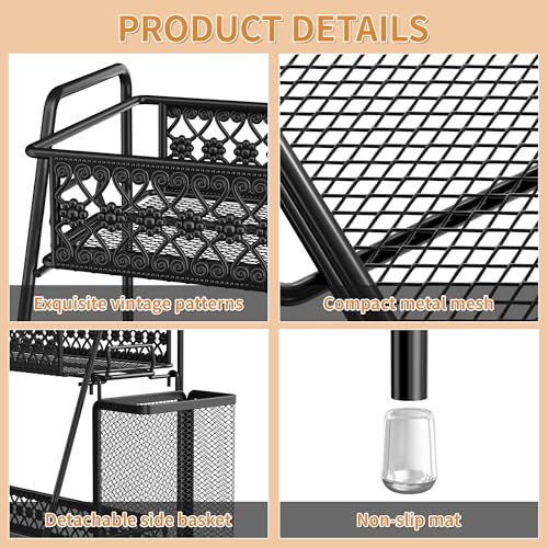 Vintage 3 Tier Bathroom Counter Organizer with Bonus Basket (Black / 3 Tier Large with Basket)