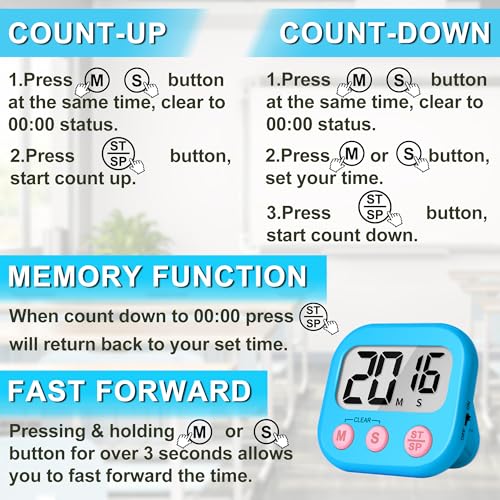 Classroom Timer for Kids Teachers 2 Pack Digital Timers Blue White (White & Blue)