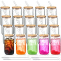 20 Pack Glass Cups with Lids and Straws 16 oz