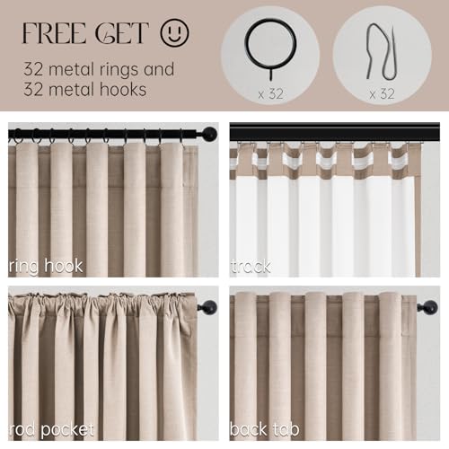 92 inch Long Blackout Curtains 2 Panels Set Neutral Beige Window Drapes 100% Blackout Linen Curtain with Back Tab Rod Pocket Sunlight Blocking Thermal Insulated Panel for Bedroom Living Room (Natural Beige / 52"W x 92"L (Pack of 2))