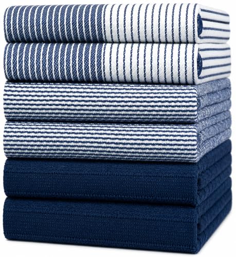 Premium Kitchen Towels 6 Pack 100% Cotton (Navy Blue / Kitchen Towels - Mixed Styles (6 Pack))