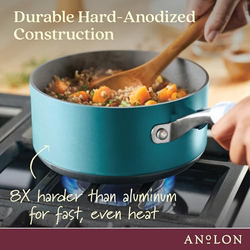 Achieve Hard Anodized Nonstick Cookware Pots and Pans Set (Cookware Set (9 Piece) / Teal)
