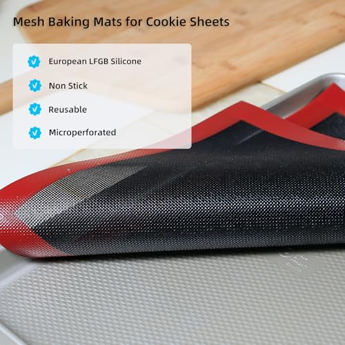 Silicone Baking Mat with Microperforated (Black Background with Red Trim / (11.6'' x 16.5'') Half Sheet)