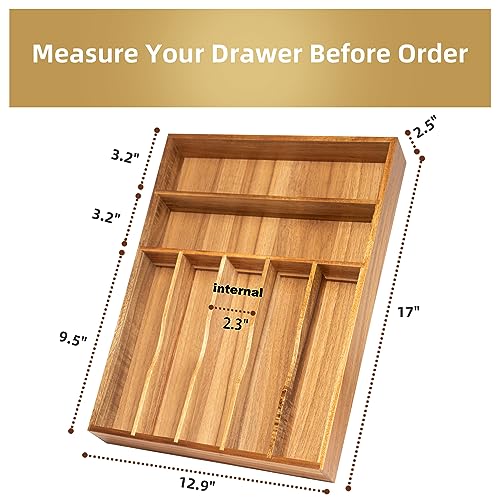 Silverware Organizer Kitchen Drawer Organizer Utensil Organizer Acacia Silverware Holder Cutlery Organizer in Drawer Flatware Organizer Tray (7 Slots / Acacia)