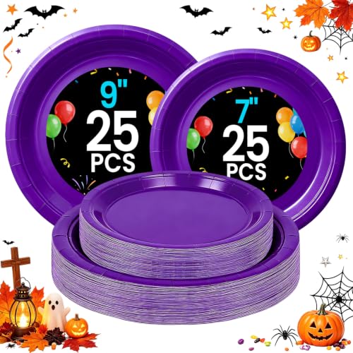 Purple Paper Plates (Purple / 50 Count (25-9" & 25-7"))