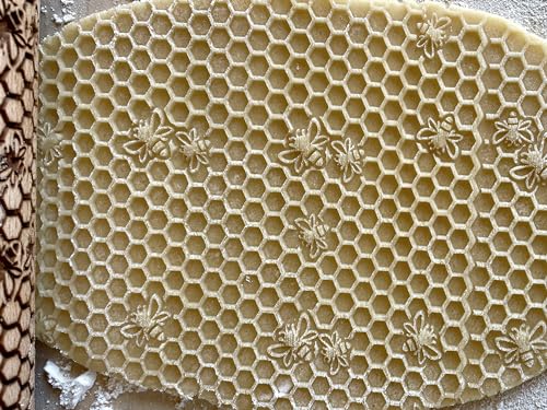BEEHIVE Embossing Rolling Pin with Pattern. Laser Engraved Embossing Dough Roller for Homemade Cookies and Pottery by Algis Crafts