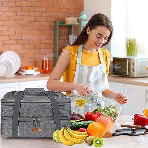 Quilted Double Decker Casserole Carrier (Gray / 15.7 x 11.8x 8.7inch)