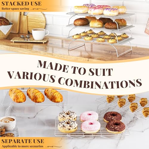 3 Tier Stackable Cooling Racks for Cooking and Baking (10“ x 16”- 3 Tier / Silver)