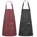 2 Pack Kitchen Apron with 2 Pockets for Women (Stripe Black Red / 2 Polycotton)