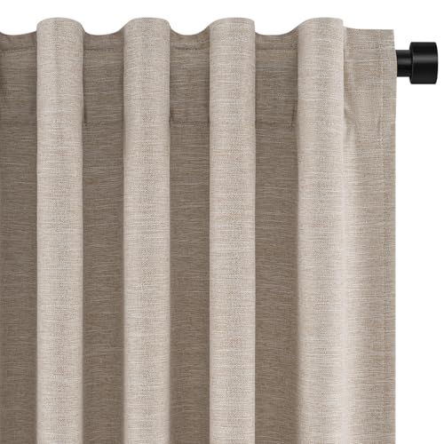 Linen Blackout Curtains 63 Inch Long for Livingroom Bedroom 2 Panels Set Room Darkening Curtains 63 Inches Length Drapes for 64" Window Energy Saving Noise Reducing Nursery (Linen / 52"W x 63"L (Pack of 2))