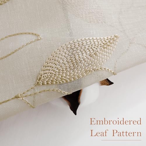 Taupe Sheer Curtains Leaf Embroidered (52"W x 96"L (Pack of 2) / 2-taupe/Beige)
