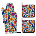 Colorful Bird Oven Mitts and Pot Holders (Colorful Bird Flowers Mexican Style)