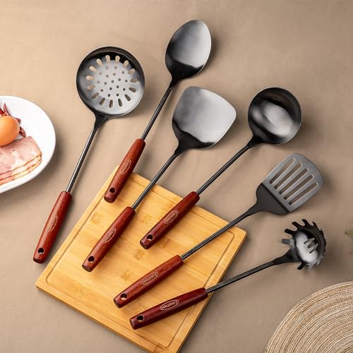 304 Stainless Steel Kitchen Utensil Sets (Black-6 Pieces Set)