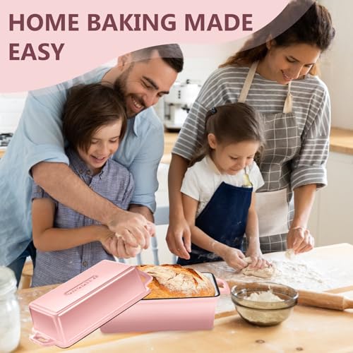 Enameled Cast Iron Bread Loaf Pan with Lid (Pink)