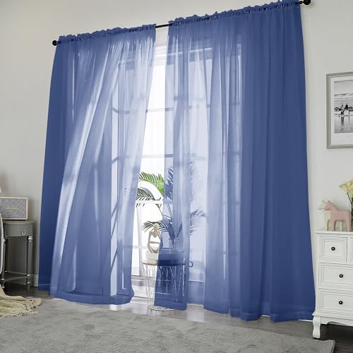 Royal Blue Sheer Curtains 84 Inches Long (Royal Blue / 42"W x 84"L (Pack of 2))