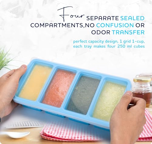 Silicone Freezer Trays with Lid (Blue-1 cup)