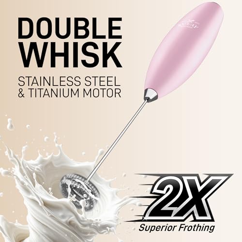 Powerful Double Whisk Milk Frother Handheld (Amazing Pink / OG Frother)