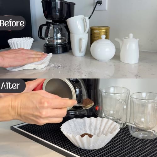 Coffee Bar Mat White Frame 18x12 in 2 Pack Silicone (Bar Mat - 2 Pack)