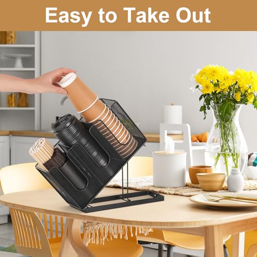 Paper Cup and Lid Holder with Straw Organizer for Coffee Station
