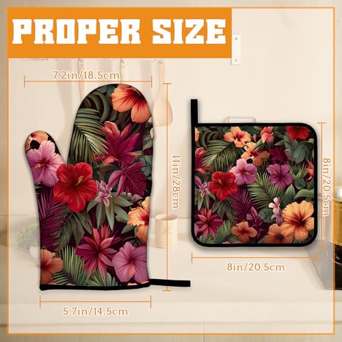 Tropical Palm Leaf Oven Mitts and Pot Holders Set (Tropical Palm Leaf Hibiscus)