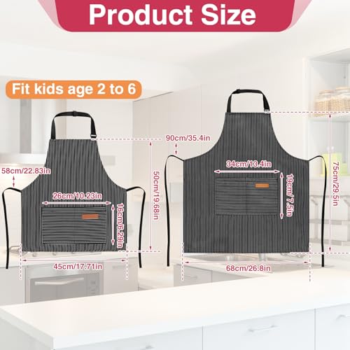 4 Pack Parent and Child Aprons Set (Red+black)