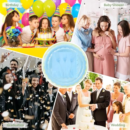 100 Light Blue Paper Plates and Napkins Disposable Set for Party (Light Blue 100 Plate Set / 7 & 9-inch Set)
