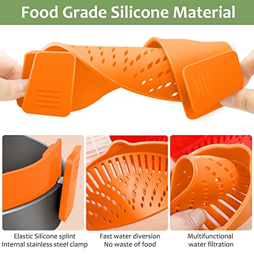 Clip on Strainer for Pots Pan Pasta (Orange)