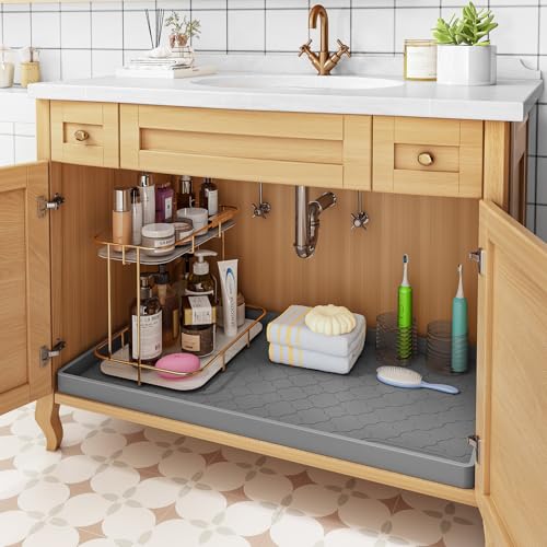 Under Sink Mat 22" x 19" Waterproof Silicone Cabinet Kitchen Liner (White / 19"w x 22"l)