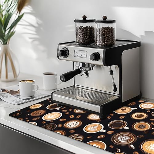Dish Drying Mat Large Coffee Mat Absorbent Drying Mat for Kitchen Counter Coffee Bar Accessories 32"x 17" (Latte Cups)