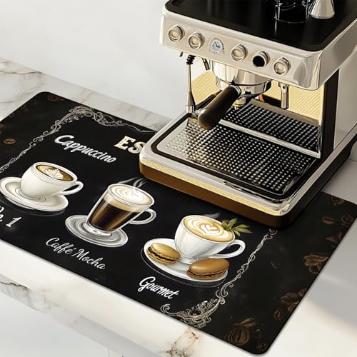 Dish Drying Mat Large Coffee Mat Absorbent Drying Mat for Kitchen Counter Coffee Bar Accessories 32"x 17" (Cafe Menu)