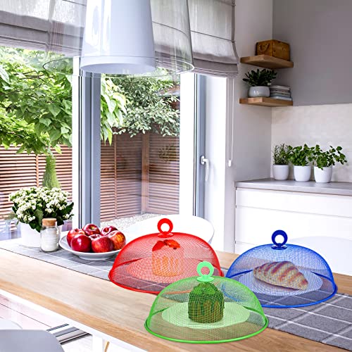 8 Pcs Metal Mesh Food Covers Tent Umbrella 11 Inch (Red, Green, Blue, Black)