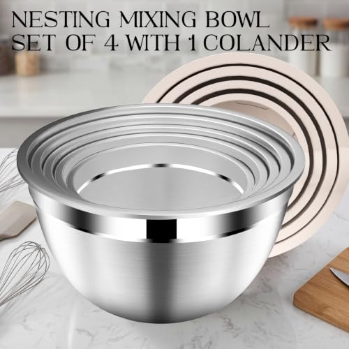 Stainles Steel Mixing Bowls with Lids Set (9PCS Beige)