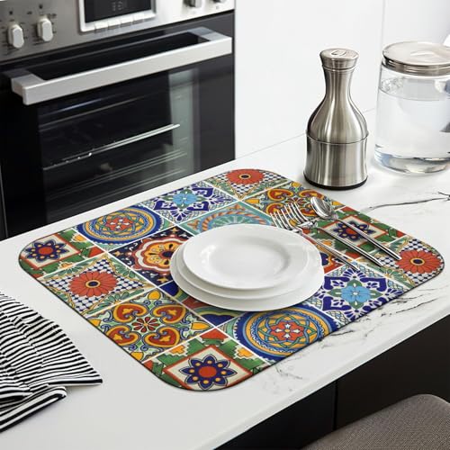 Boho Dish Drying Mat Drainer Pads (Brown / 16"x18")