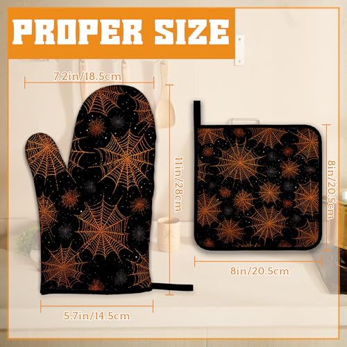 Halloween Oven Mitts and Pot Holders Set (Halloween Spider Web)