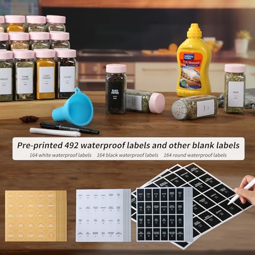48 Glass Spice Jars with Labels