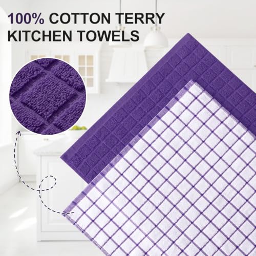 Large Premium Cotton Kitchen Towels 16"x 28" (Purple / 16" X 28" - 12 Pack)