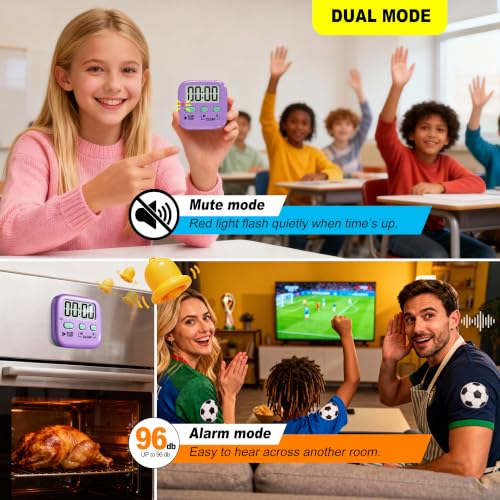 2 Pack Digital Timer for Kids Classroom Kitchen Timers for Cooking (Fresh Purple)
