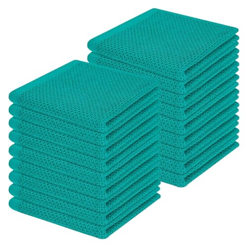100% Cotton Waffle Weave Kitchen Dish Cloths 18 (Teal / 12 X 12 - 18 Pack)