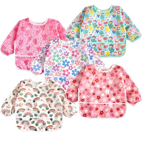 5 Pack Baby Long Sleeve Bibs (Pink)
