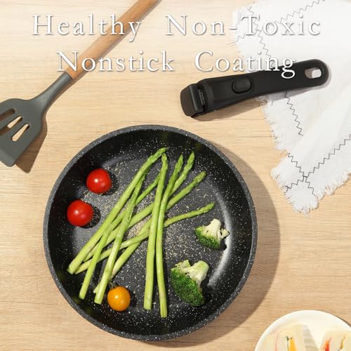 Nonstick Ceramic Frying Pans Skillets Set with Lids & Detachable Handle (Black / 7 Pcs Set: 8"+9.5"+11"+Lids)
