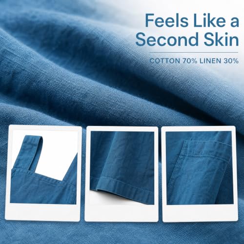 Cross Back Linen Cotton Apron with Pockets (XX-Large / Denim Blue)