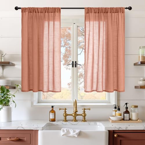 Rust Terracotta Linen Kitchen Window Curtains 40 Inch Length (Terracotta / 42"W x 40"L (Pack of 2))